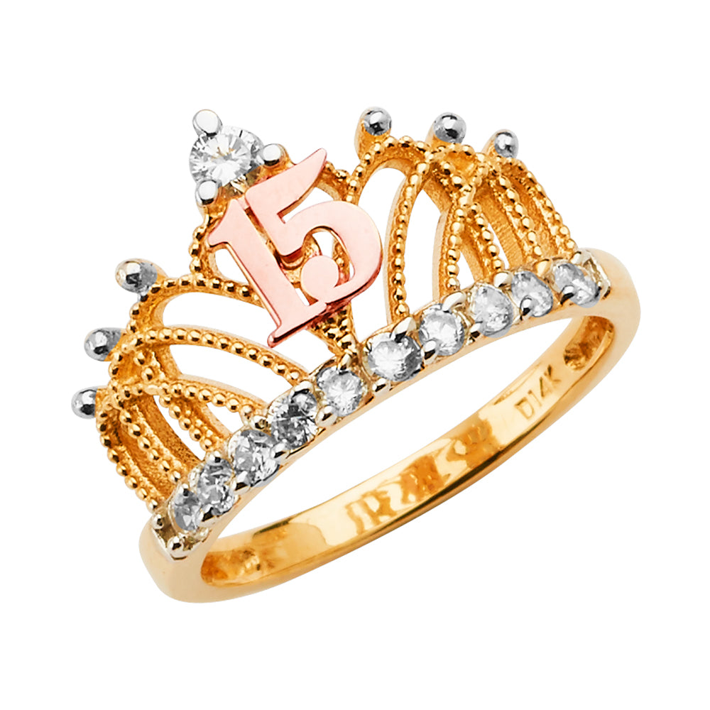 14K Yellow Gold Religious, 15 Años & Crown Ring - RG2681