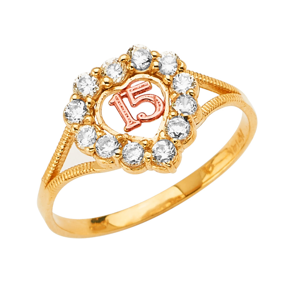 14K Yellow Gold Religious, 15 Años & Crown Ring - RG2683