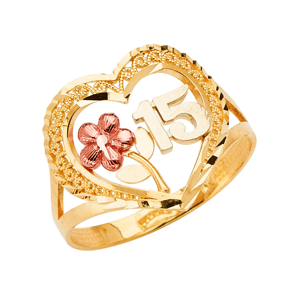 14K Yellow Gold Religious, 15 Años & Crown Ring - RG2685