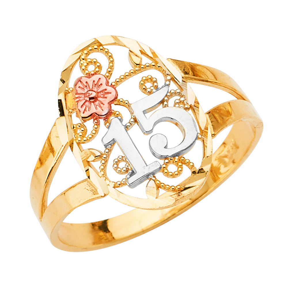 14K Yellow Gold Religious, 15 Años & Crown Ring - RG2690
