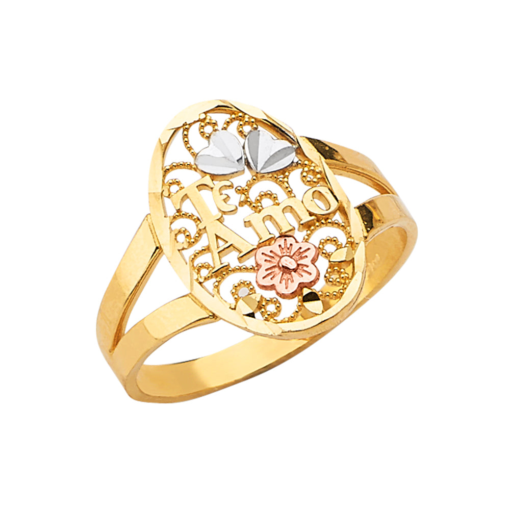 14K Yellow Gold Flower, Heart & Light Ring - RG2700