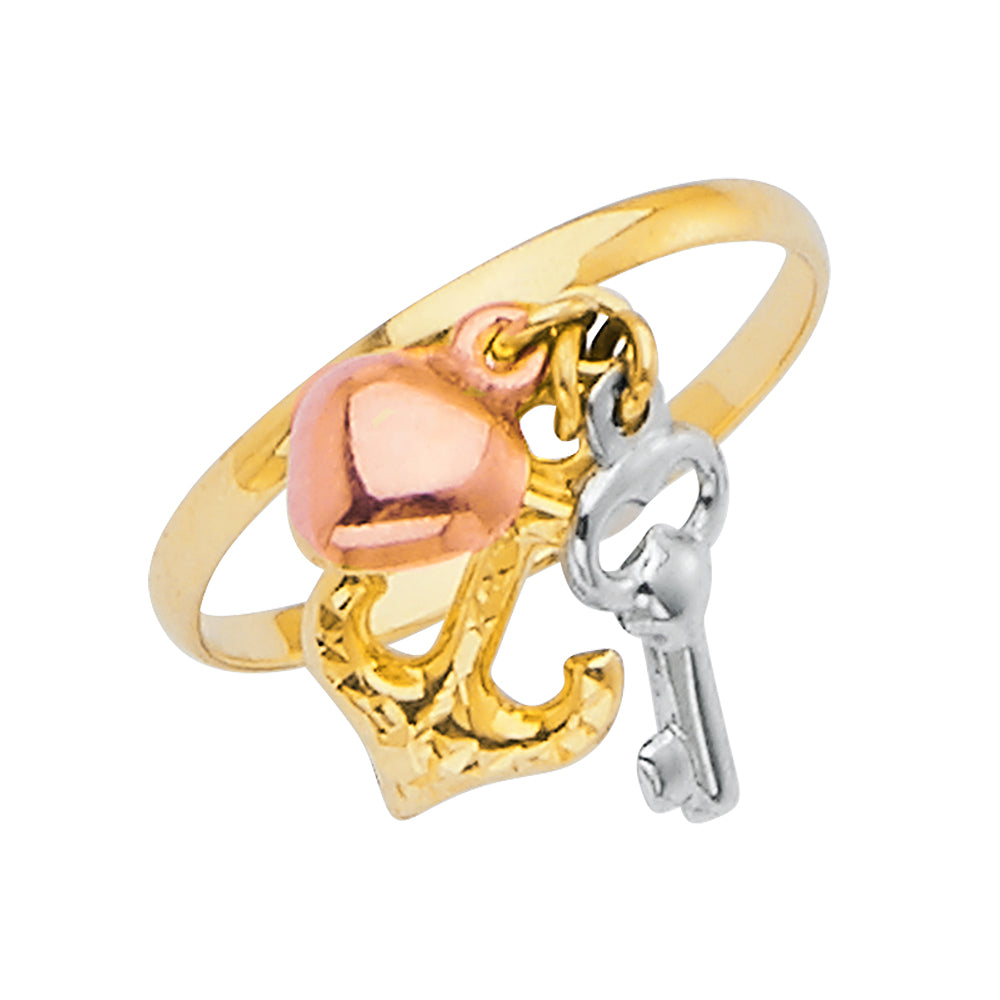 14K Yellow Gold Flower, Heart & Light Ring - RG2770