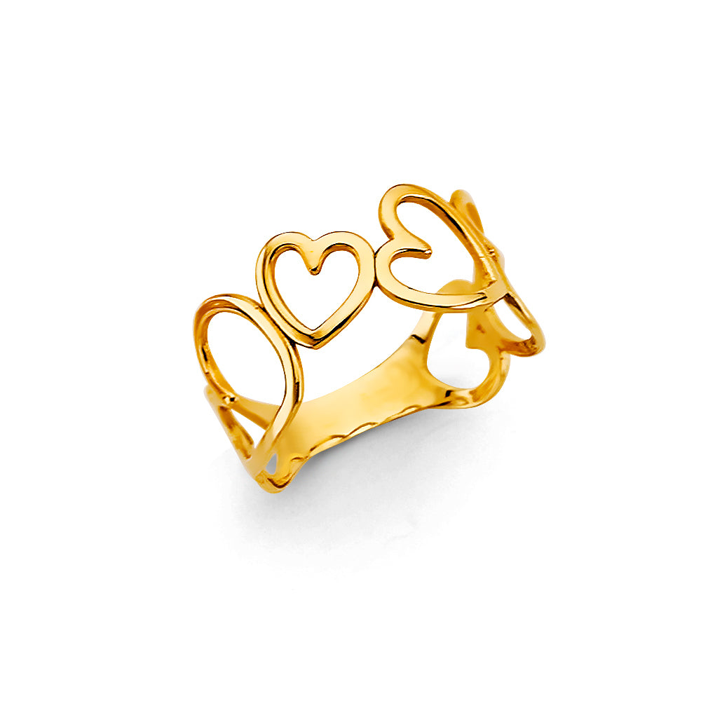 14K Yellow Gold Flower, Heart & Light Ring - RG3111