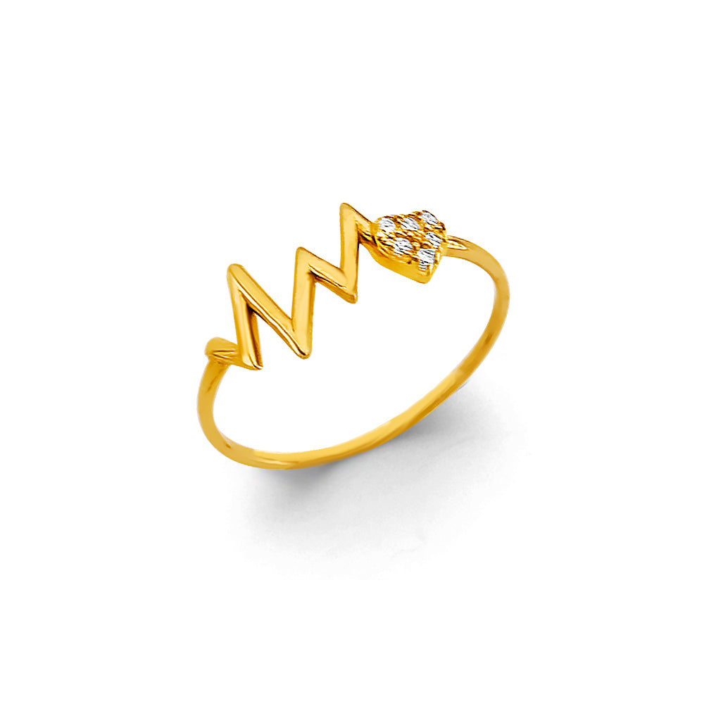 14K Yellow Gold Flower, Heart & Light Ring - RG3114