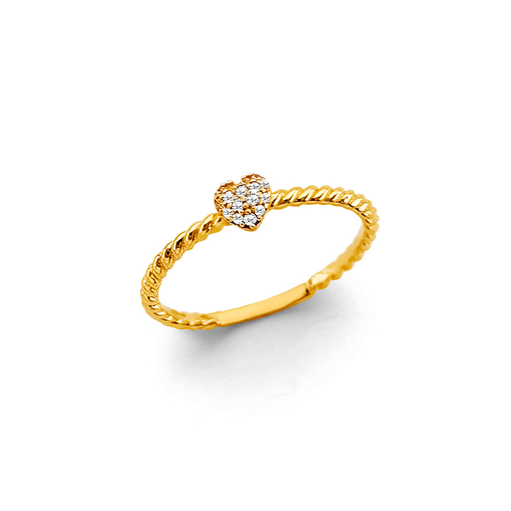 14K Yellow Gold Flower, Heart & Light Ring - RG3116