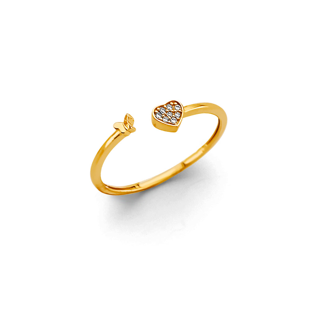 14K Yellow Gold Flower, Heart & Light Ring - RG3117