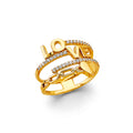 14K Yellow Gold Flower, Heart & Light Ring - RG3123