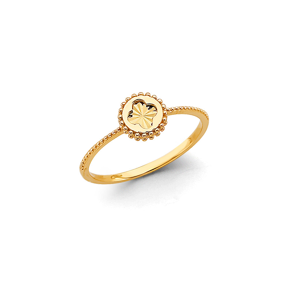 14K Yellow Gold Flower, Heart & Light Ring - RG3135