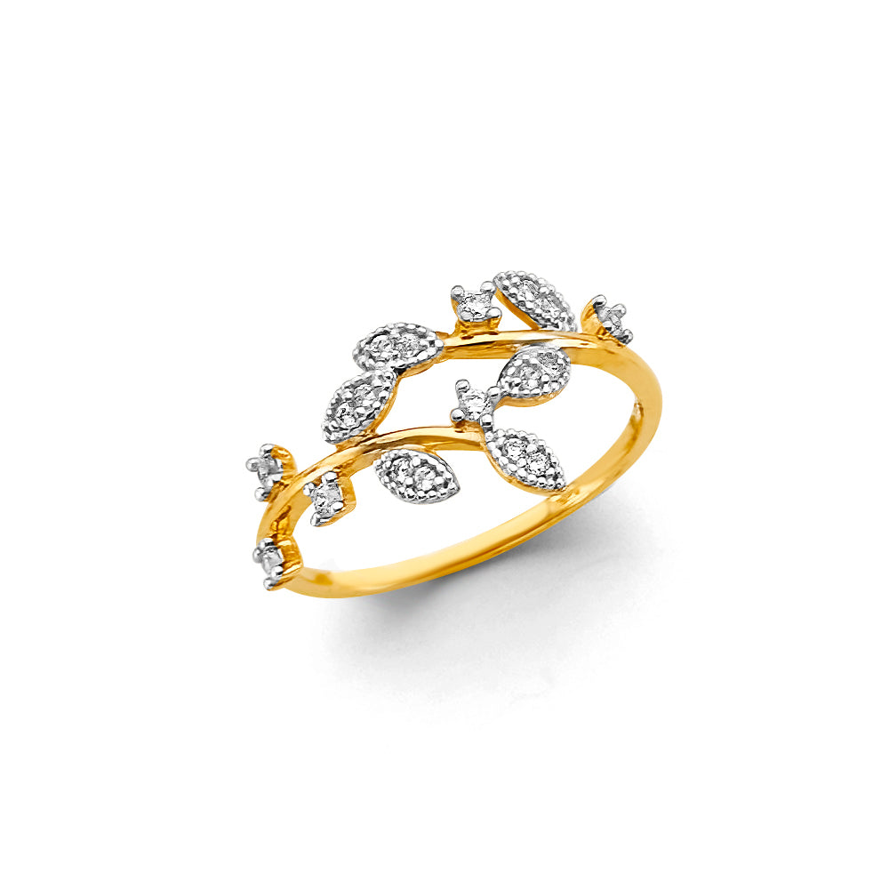 14K Tri Color Flower, Heart & Light Ring - RG3220