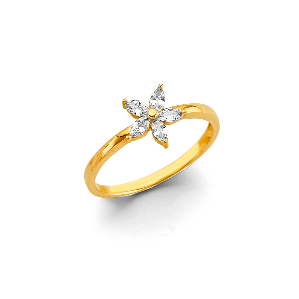 14K Tri Color Flower, Heart & Light Ring - RG3221