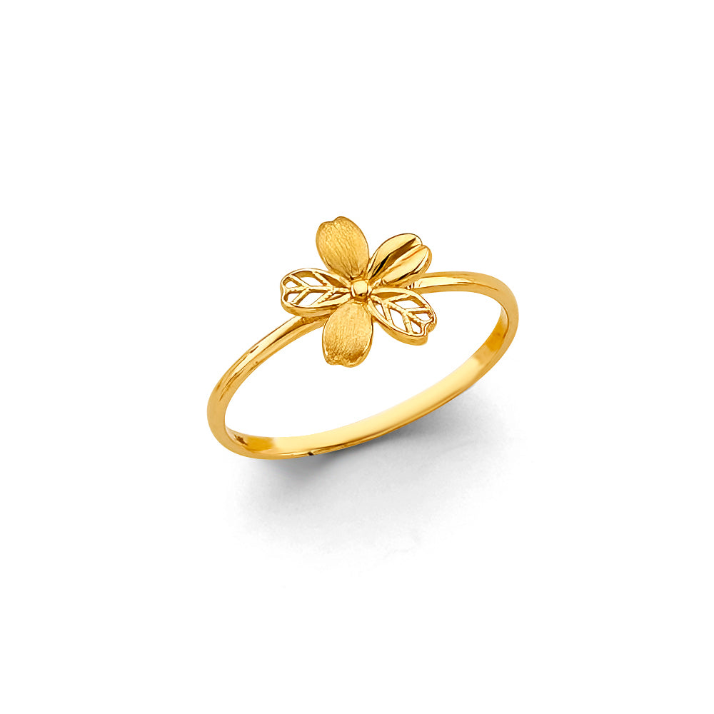 14K Tri Color Flower, Heart & Light Ring - RG3222