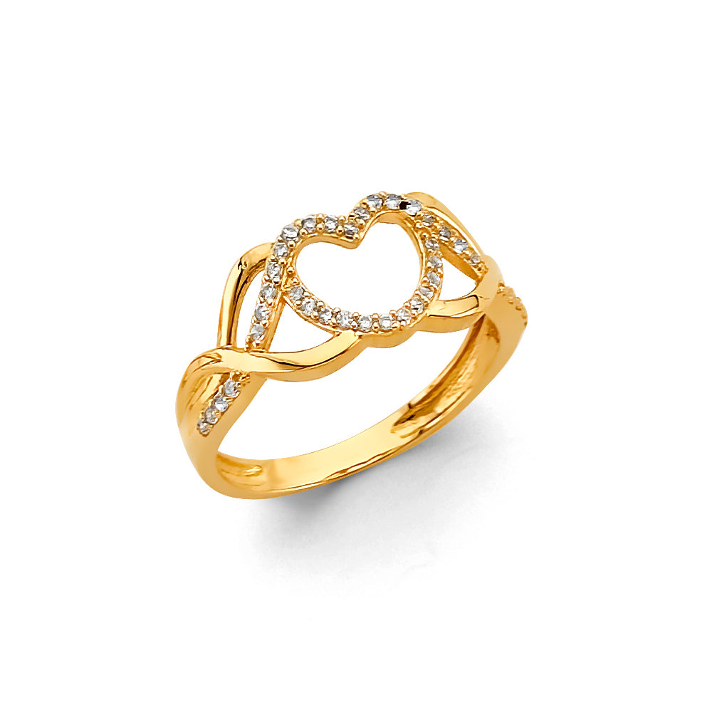 14K Yellow Gold Flower, Heart & Light Ring - RG3223