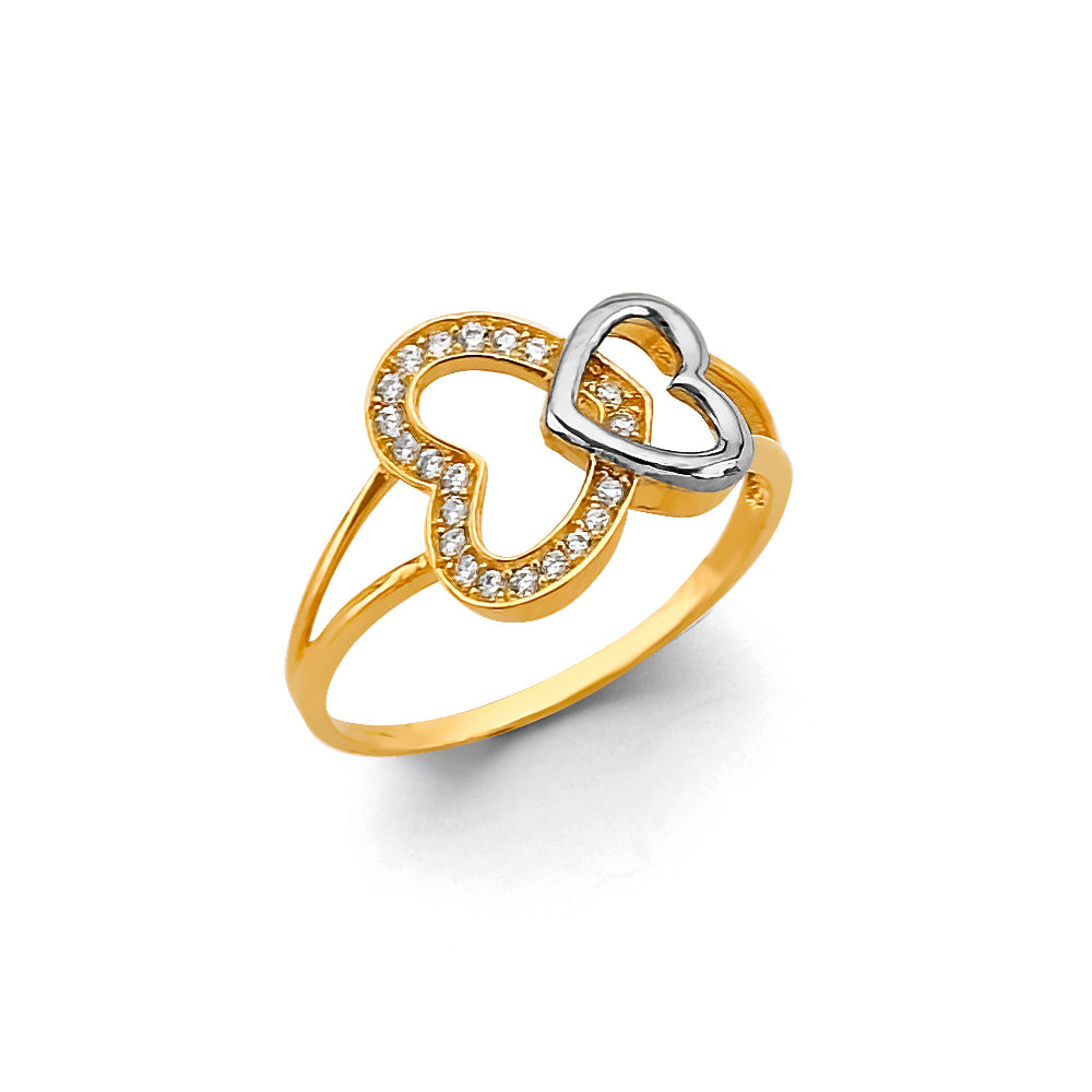 14K Yellow Gold Flower, Heart & Light Ring - RG3224