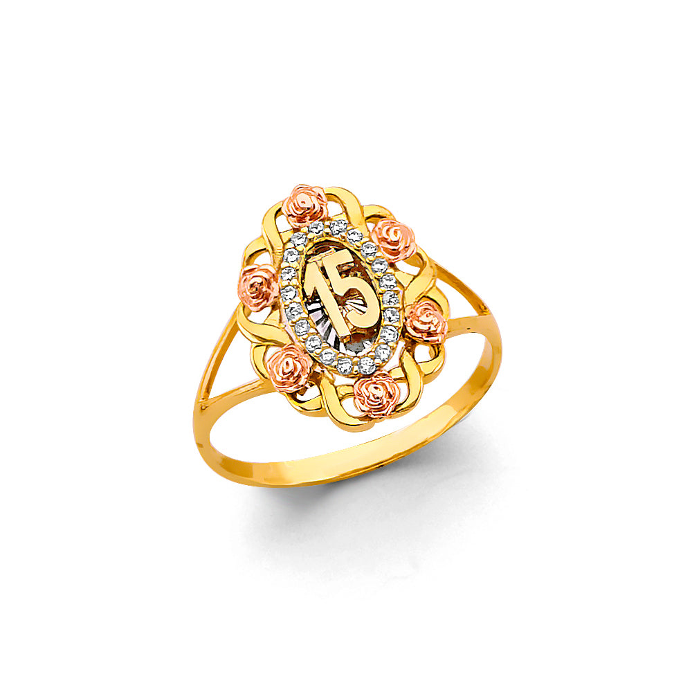 14K Yellow Gold Religious, 15 Años & Crown Ring - RG3404