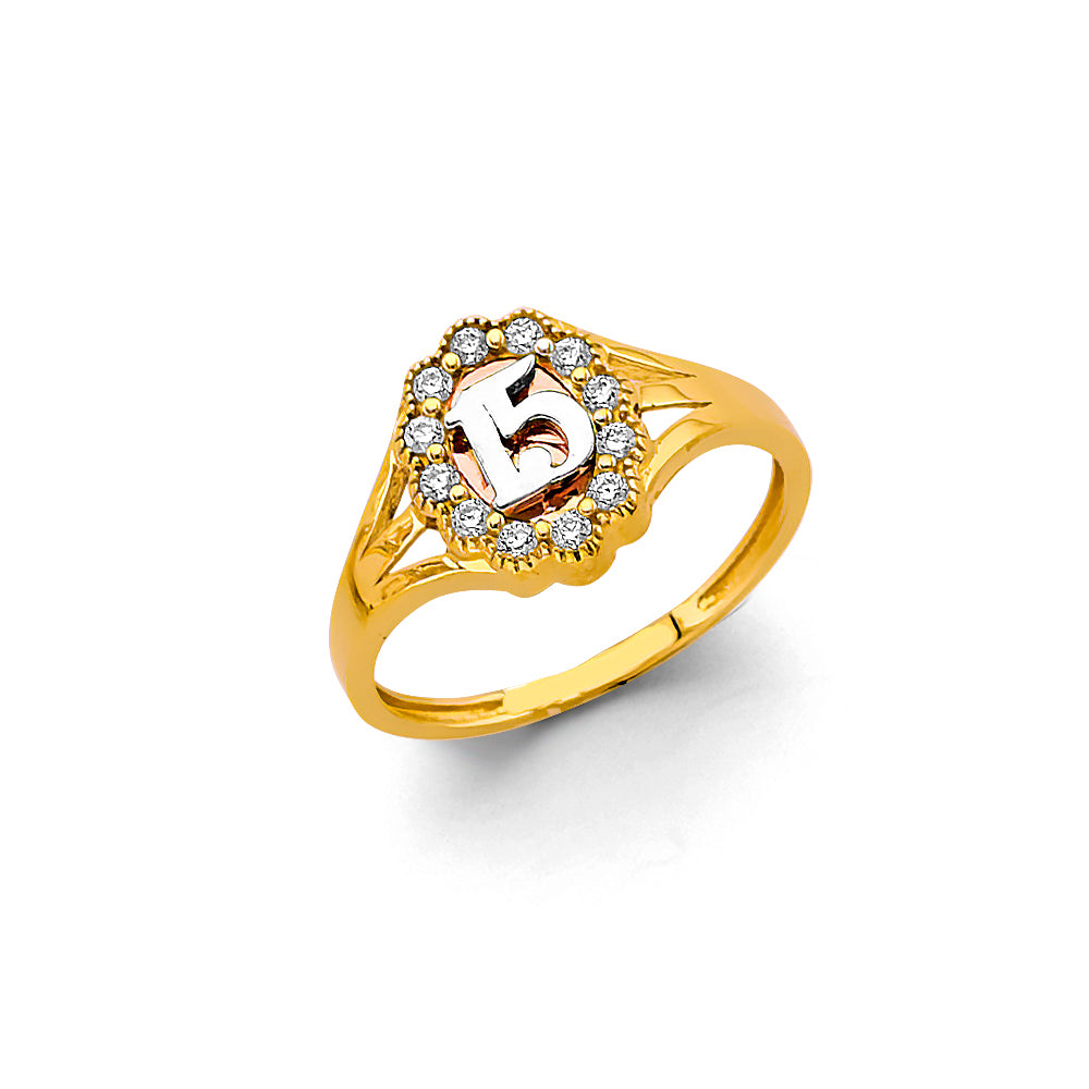 14K Yellow Gold Religious, 15 Años & Crown Ring - RG3406