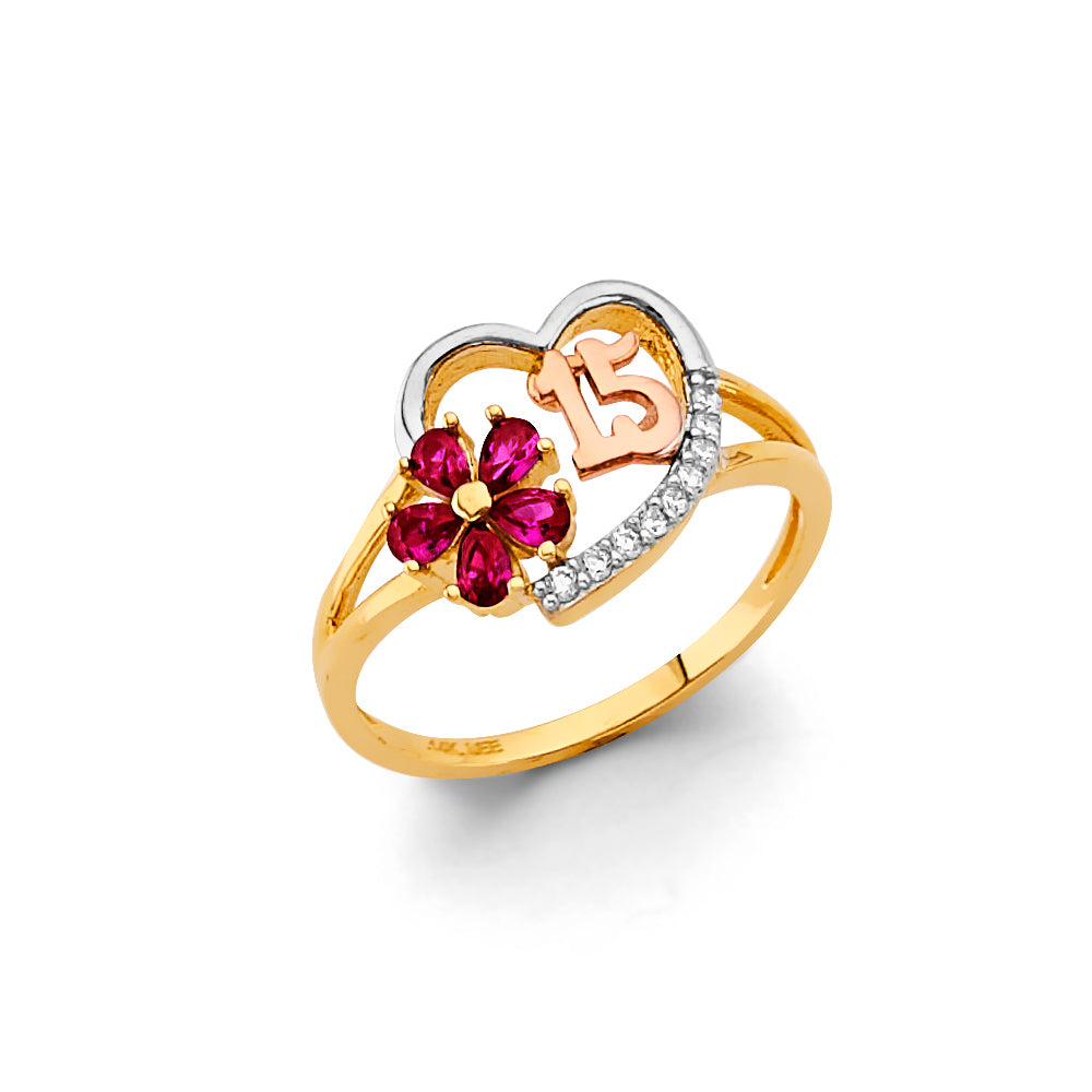 14K Yellow Gold Religious, 15 Años & Crown Ring - RG3426