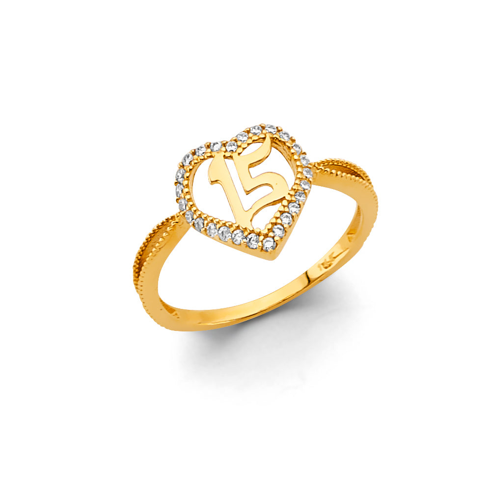 14K Yellow Gold Religious, 15 Años & Crown Ring - RG3427