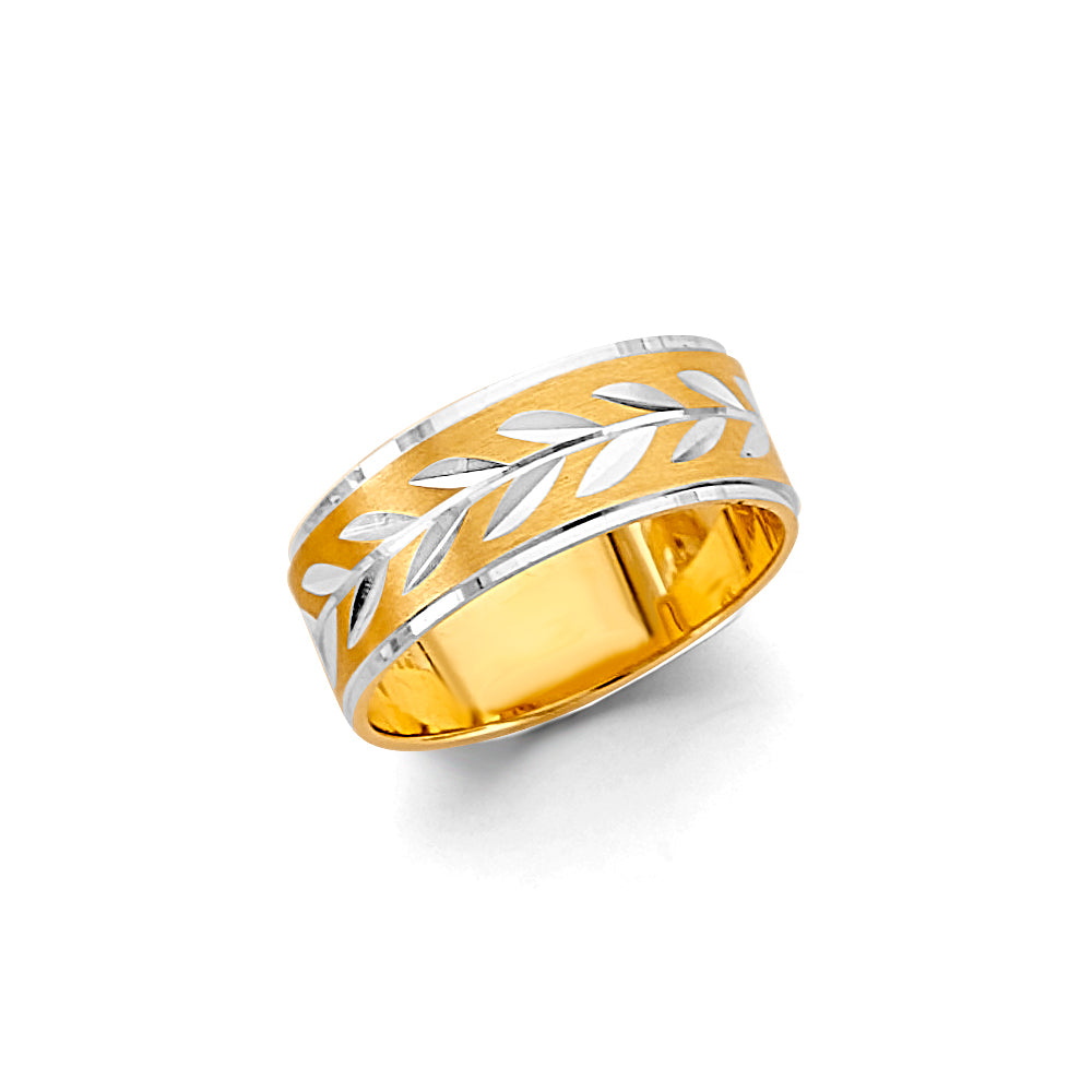 14K Yellow Gold Plain & Fancy Wedding Band 8mm - RG3448