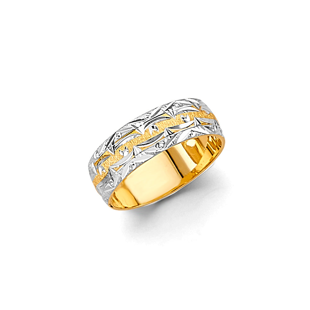 14K Yellow Gold Plain & Fancy Wedding Band 6mm - RG3454