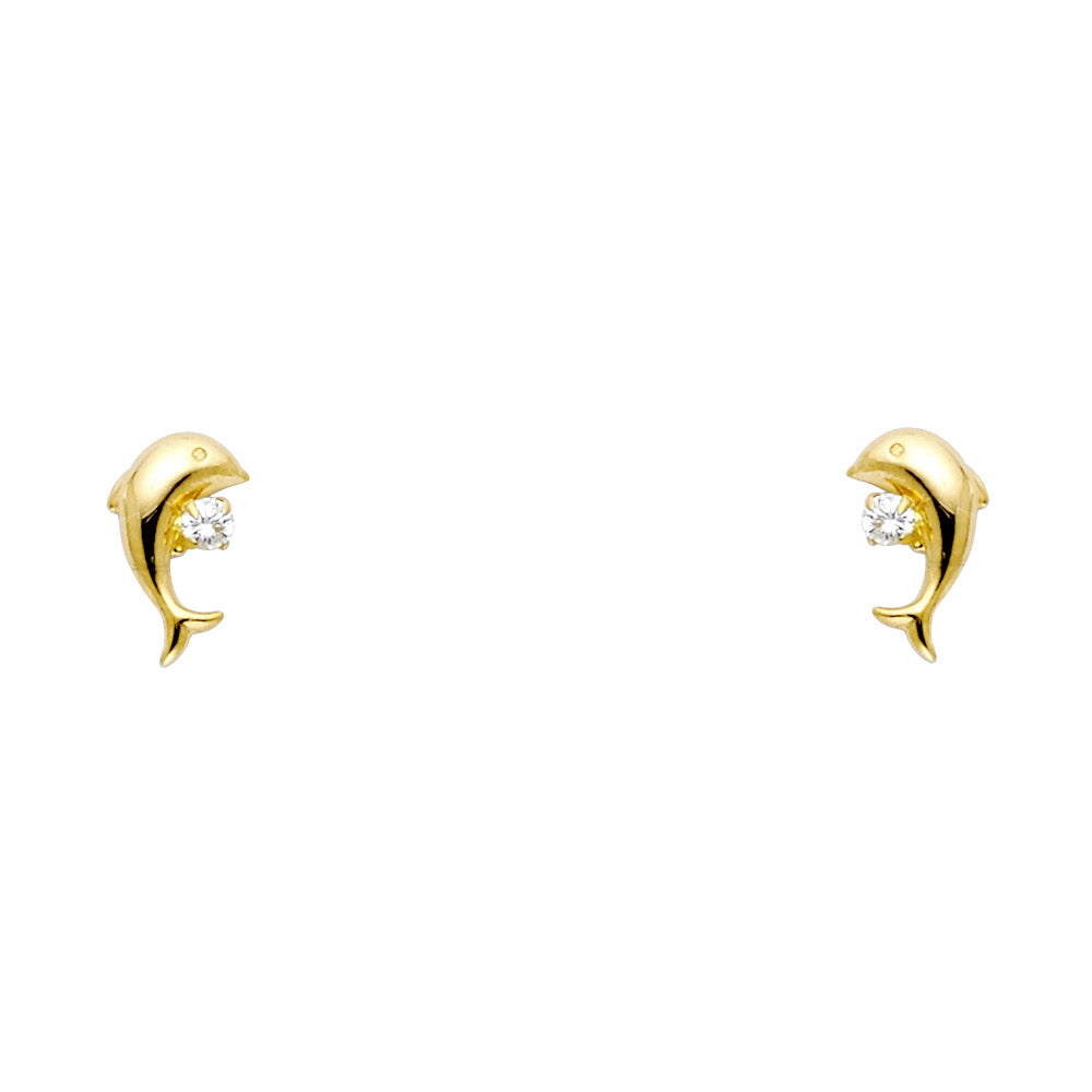 14K Yellow Gold Stud Earring & Solitaire Jewelry - ST282