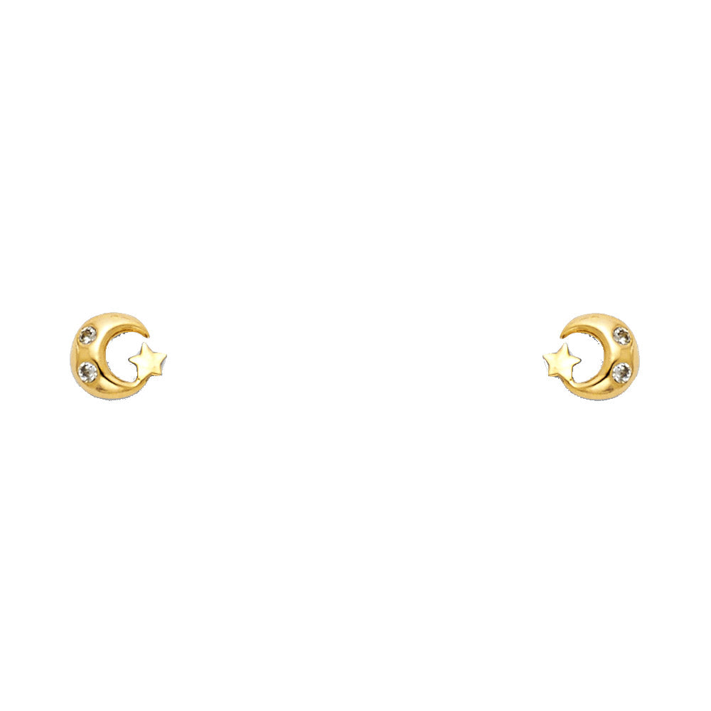 14K Yellow Gold Stud Earring & Solitaire Jewelry - ST295