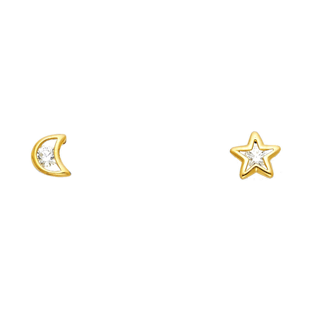 14K Yellow Gold Stud Earring & Solitaire Jewelry - ST299