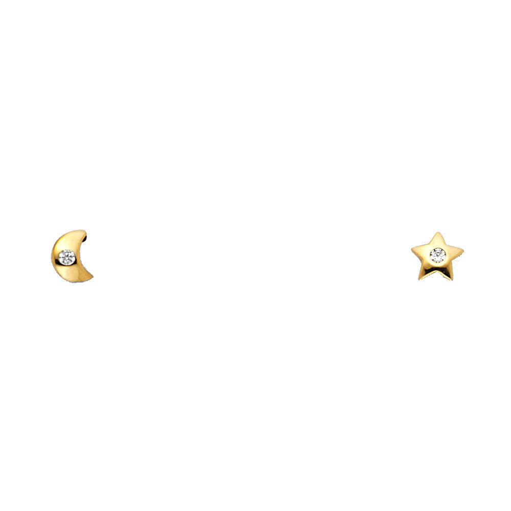 14K Yellow Gold Stud Earring & Solitaire Jewelry - ST308