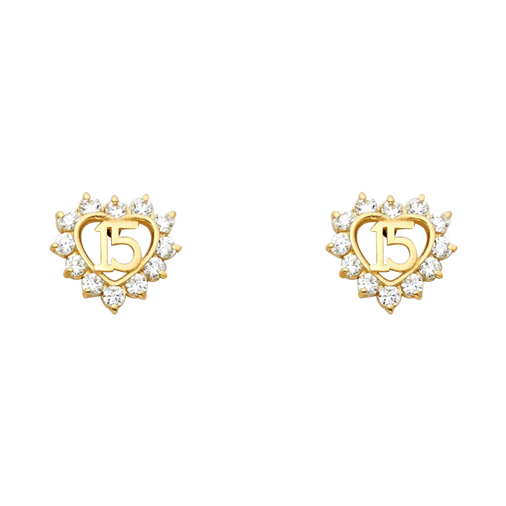 14K Yellow Gold Stud Earring & Solitaire Jewelry - ST309
