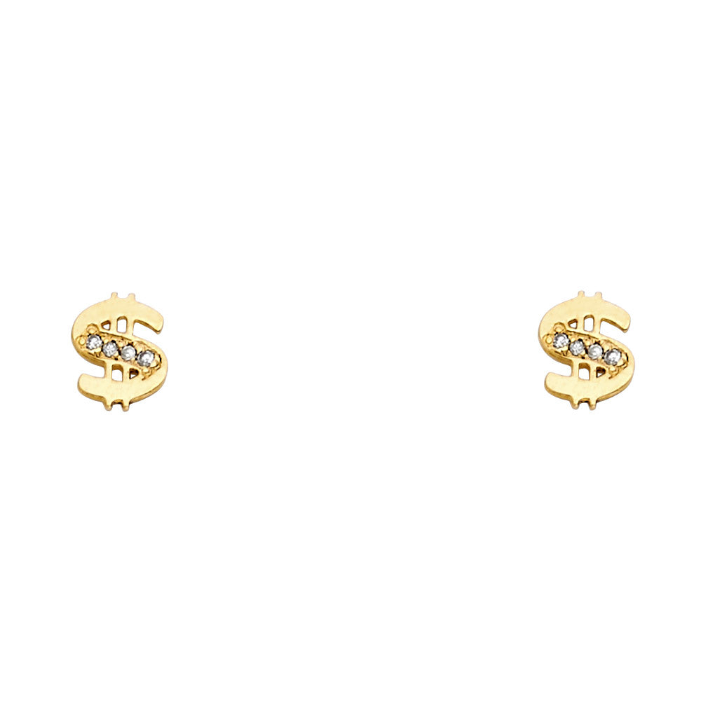 14K Yellow Gold Stud Earring & Solitaire Jewelry - ST355