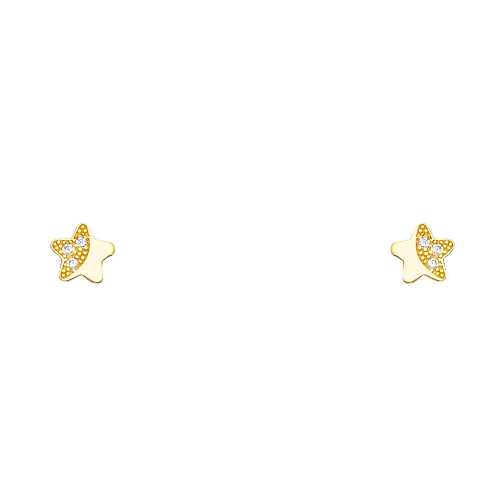 14K Yellow Gold Stud Earring & Solitaire Jewelry - ST657