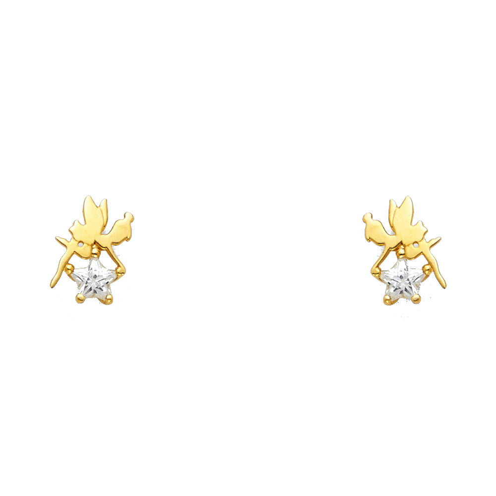 14K Yellow Gold Stud Earring & Solitaire Jewelry 5mm - ST659