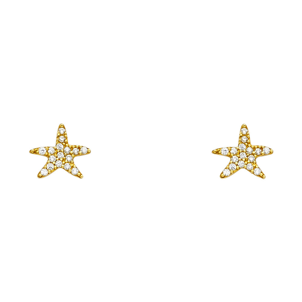 14K Yellow Gold Stud Earring & Solitaire Jewelry - ST697