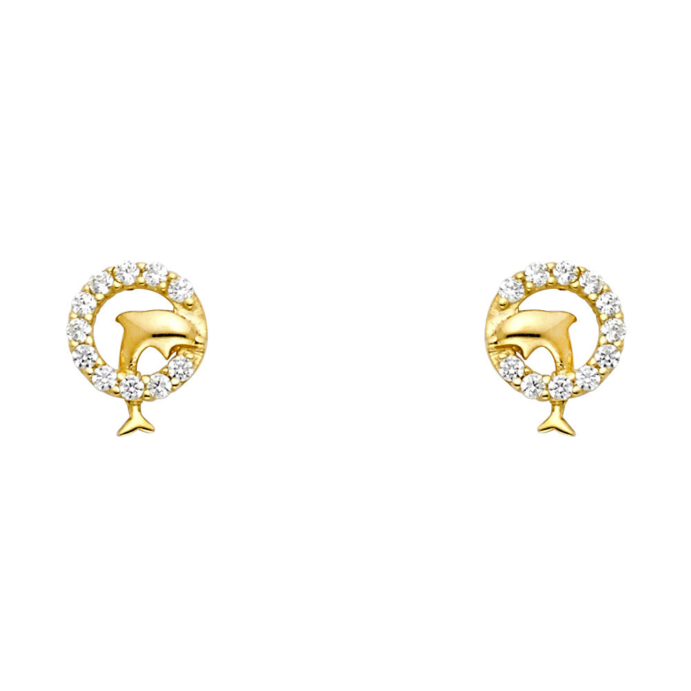 14K Yellow Gold Stud Earring & Solitaire Jewelry - ST702