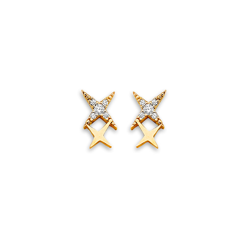 14K Yellow Gold Stud Earring & Solitaire Jewelry - ST877